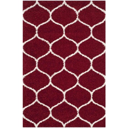 Safavieh 5 ft. 1 in. x 7 ft. 6 in. Hudson Shag Power Loomed Rug; Red & Ivory - Medium Rectangle SGH280R-5